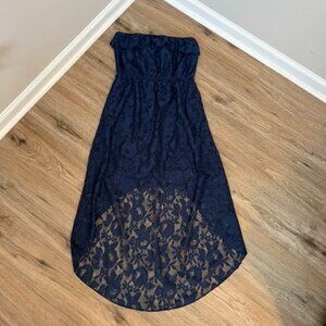 Lace | Strapless | High-Low Dress | Navy Blue | Size XL